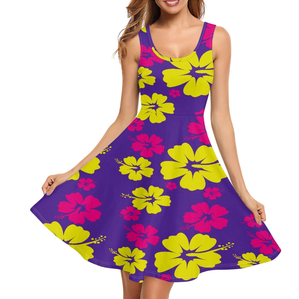 Island Summer Custom Clothes Sleeveless Dress Hibiscus Flower Polynesian Blue Lady Elegant A-line Casual Dresses with Pockets