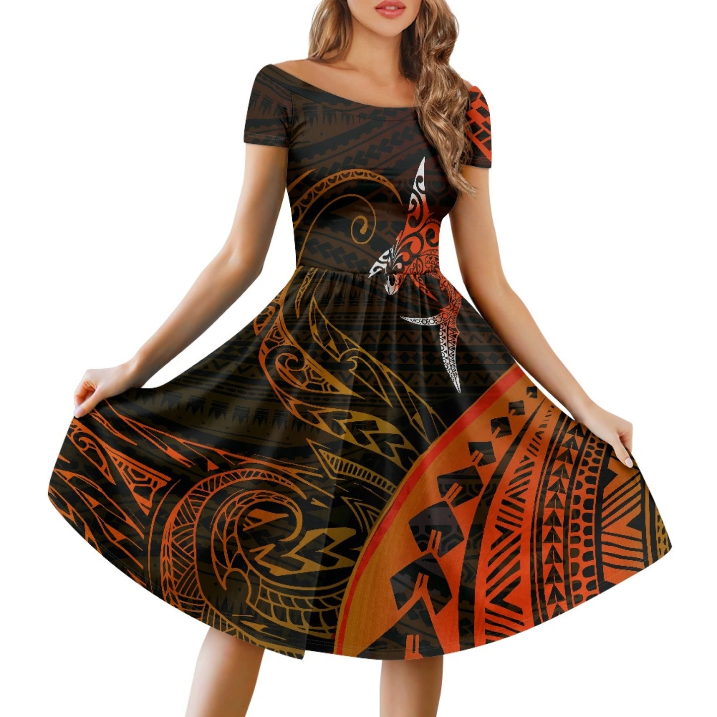 2023 Hot Sales Polynesian dresses Design Custom Island Fashion One-Shoulder Short-Sleeved Dress