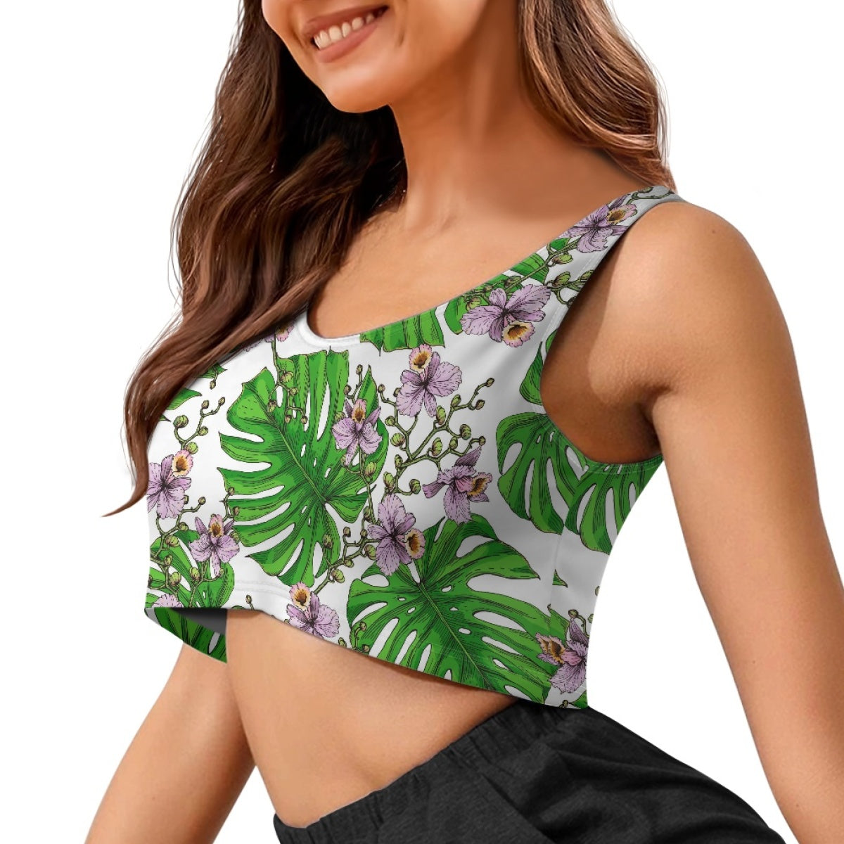 Hawaiian Monstera Design Women's T-shirt Crop Tops Custom Fashion Summer Short Sleeveless Tank Top Streetwear Lady Vest Clothes