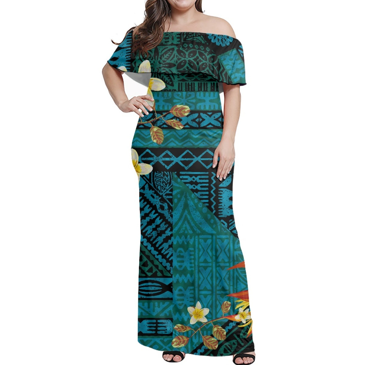 Island Polynesian Tribal Casual Dresses Lady Elegant Plus Size Women's Dresses Summer Plumeria Party Dresses Women Elegance