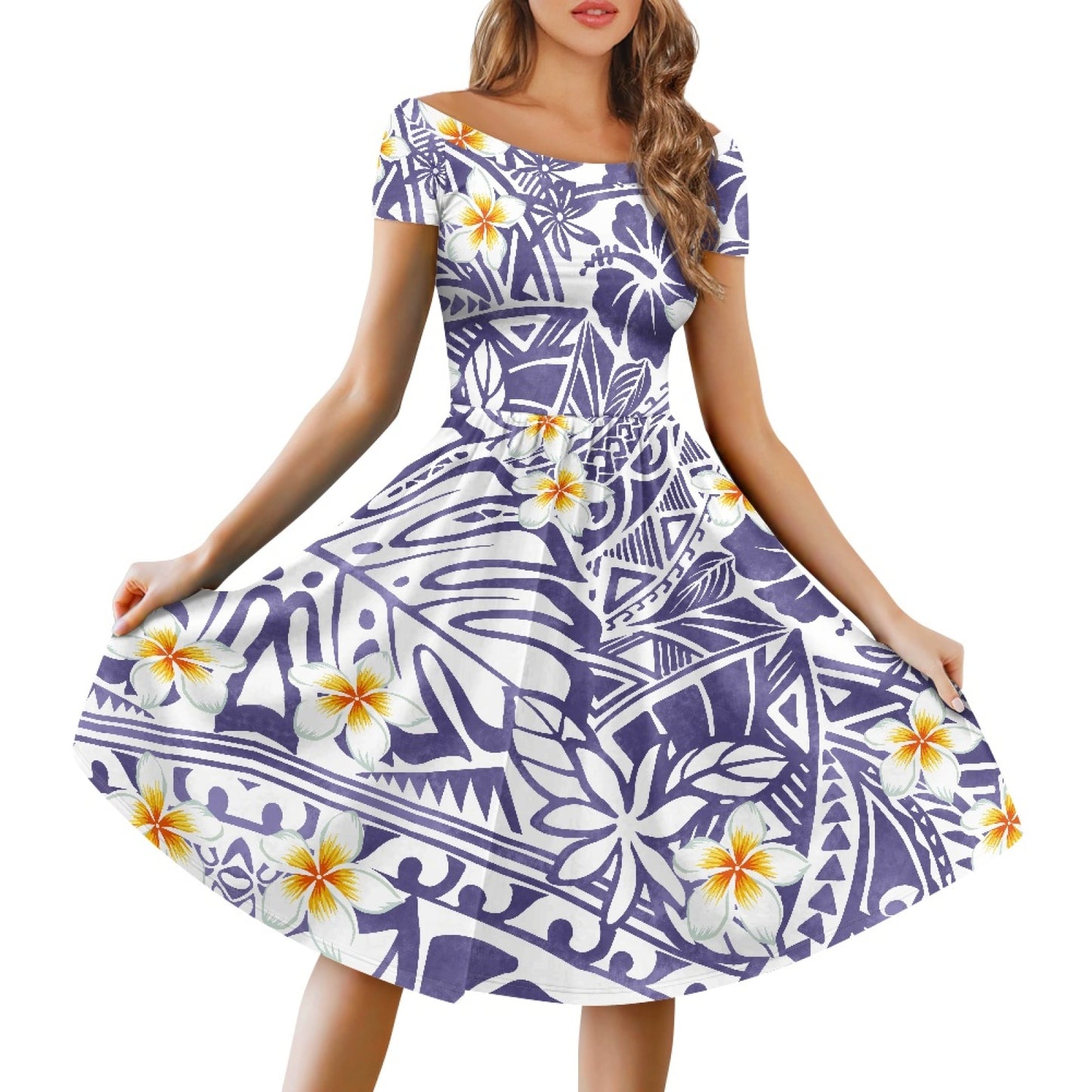 2023 Hot Sales Polynesian dresses Design Custom Island Fashion One-Shoulder Short-Sleeved Dress